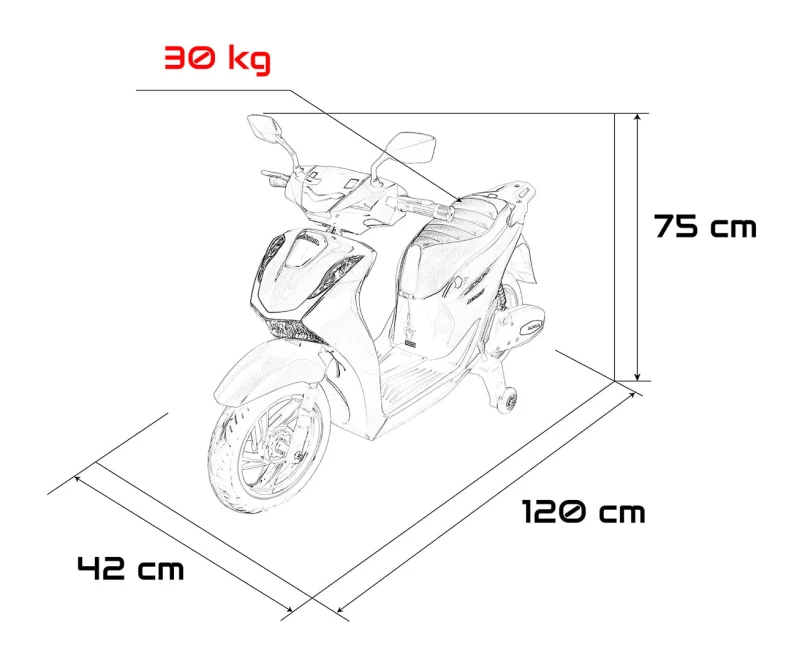 Motor elektryczny Honda SH125I dla dzieci - bialy, Ramiż