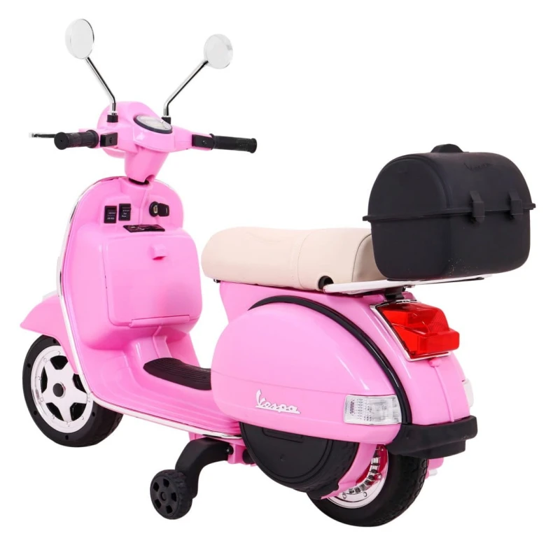 Skuter elektryczny Vespa Ramiż różowy – dzieci, koła pomocnicze, audio