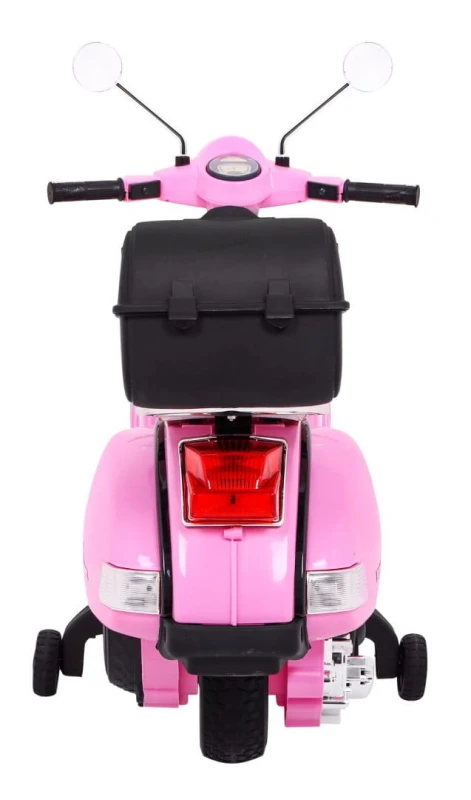 Skuter elektryczny Vespa Ramiż różowy – dzieci, koła pomocnicze, audio