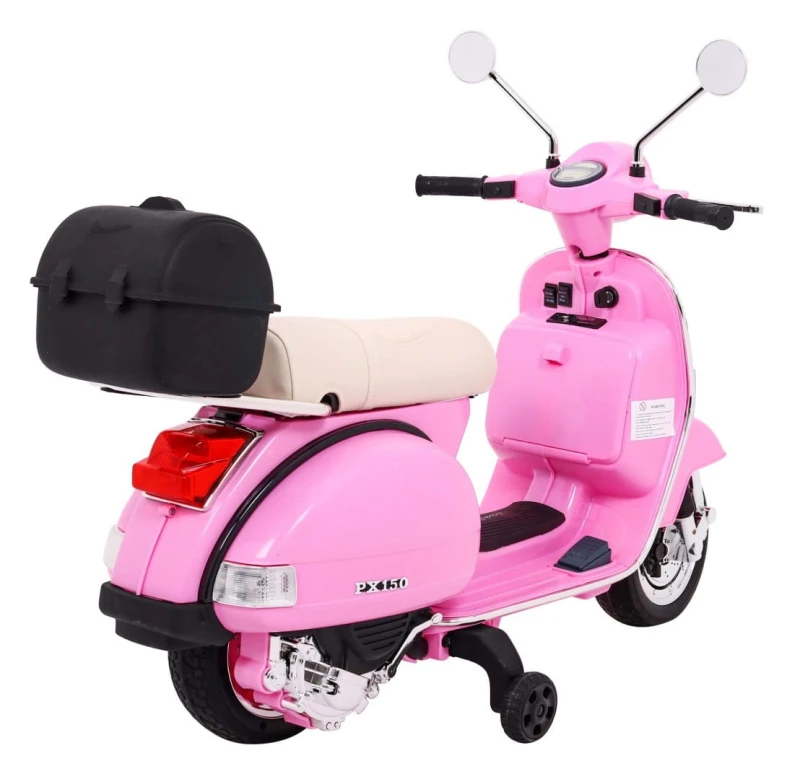 Skuter elektryczny Vespa Ramiż różowy – dzieci, koła pomocnicze, audio