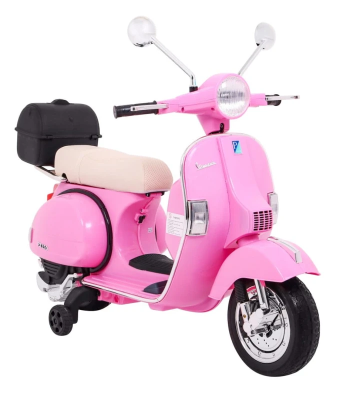Skuter elektryczny Vespa Ramiż różowy – dzieci, koła pomocnicze, audio