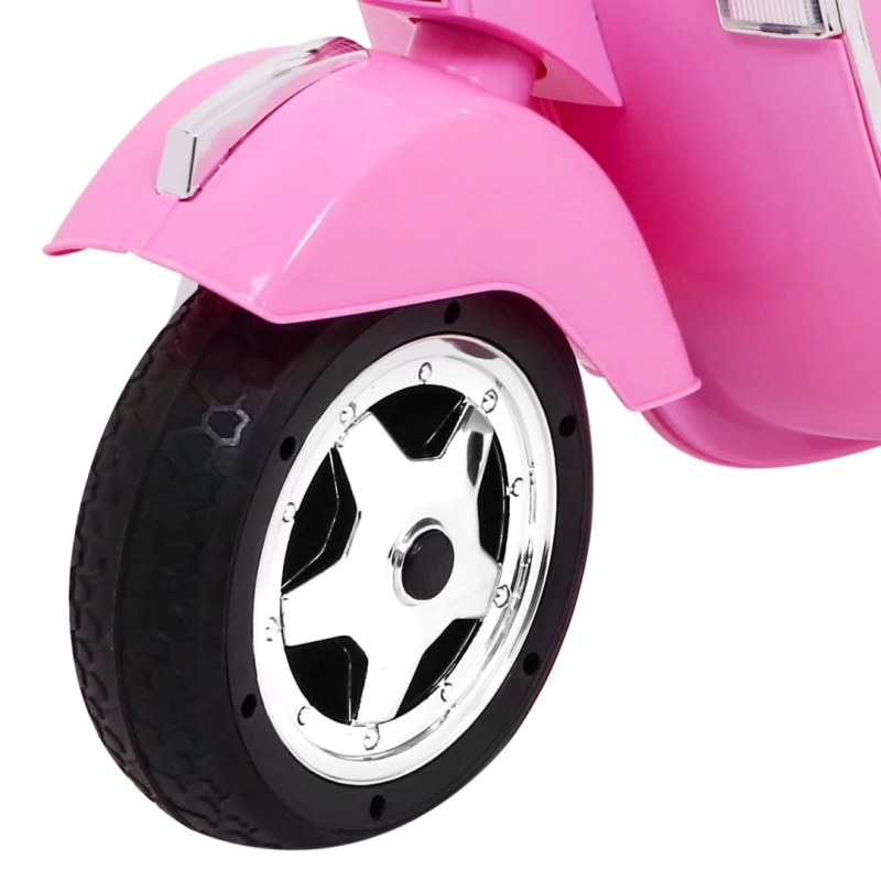 Skuter Vespa elektryczny dla dzieci Różowy + Kółka pomocnicze + Audio + Ekoskóra + EVA + Wolny Start