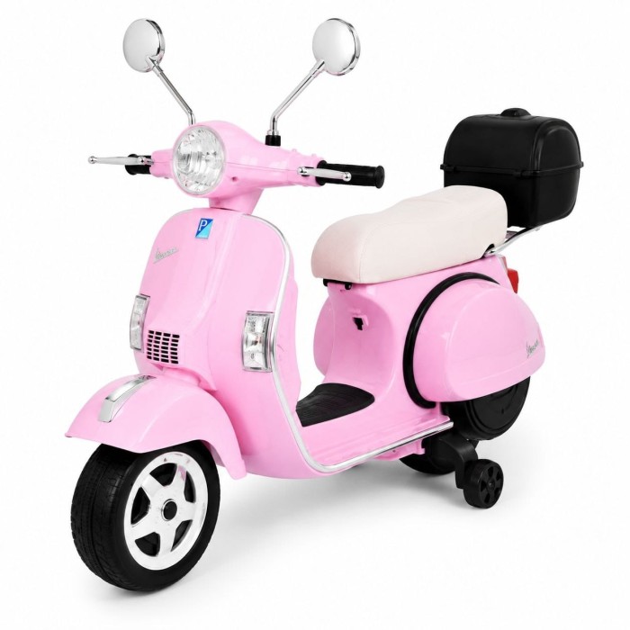 Skuter elektryczny Vespa Ramiż różowy – dzieci, koła pomocnicze, audio