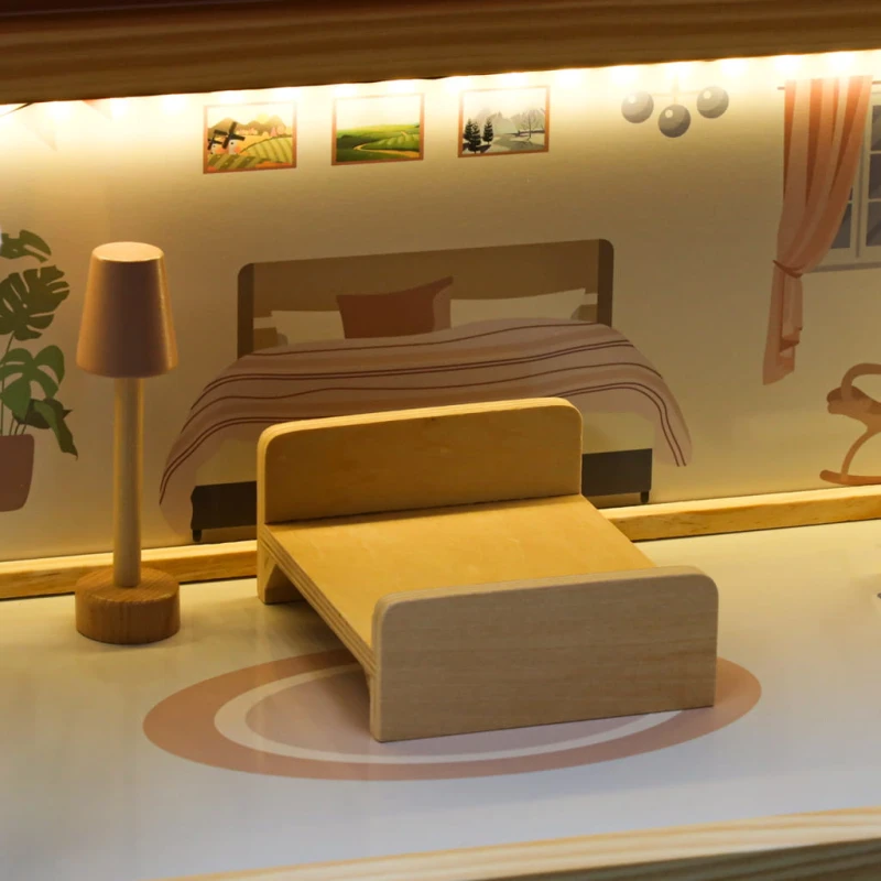 Drewniany domek dla lalek КІК 78 cm LED meble pastelowy