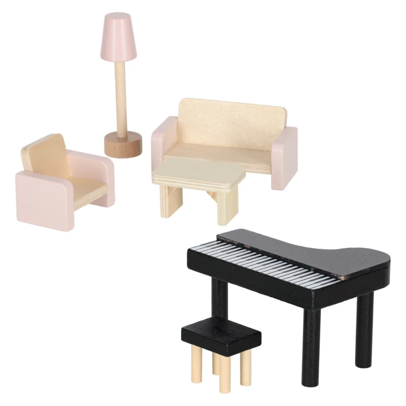Drewniany domek dla lalek КІК 78 cm LED meble pastelowy