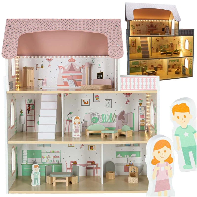 Domek dla lalek drewniany LULILO Peonio 70cm LED róż