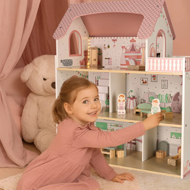 Domek dla lalek drewniany LULILO Peonio 70 cm LED różowy