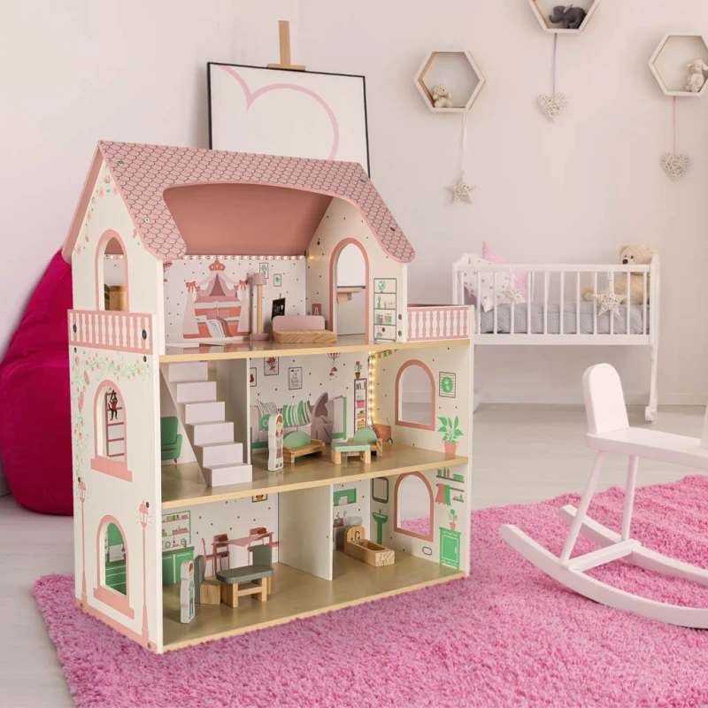 Domek dla lalek drewniany LULILO Peonio 70 cm LED różowy