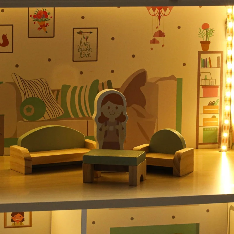 Domek dla lalek drewniany LULILO Peonio 70 cm LED różowy