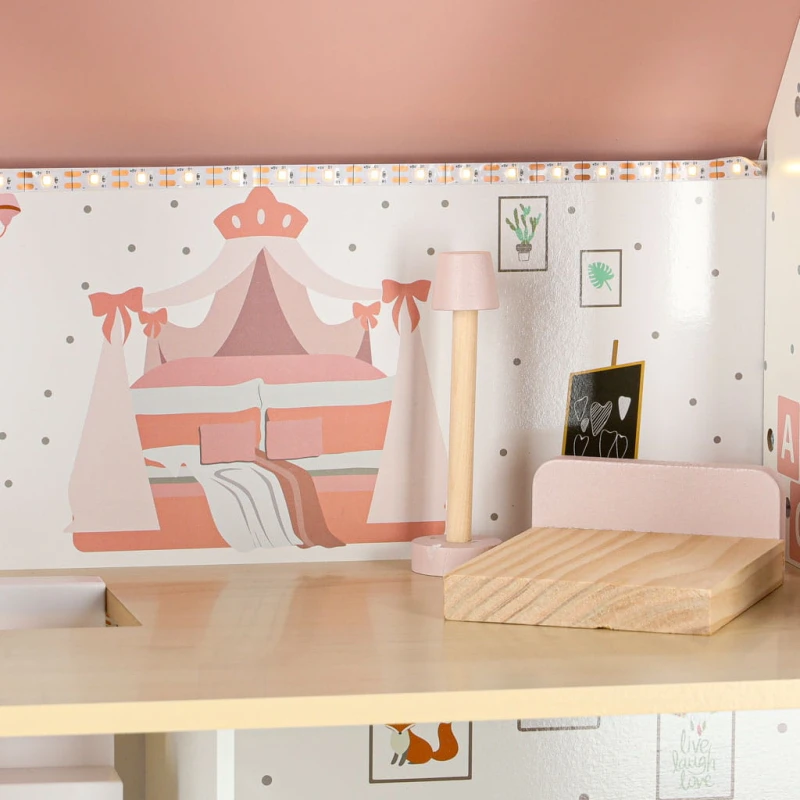 Domek dla lalek drewniany LULILO Peonio 70 cm LED różowy