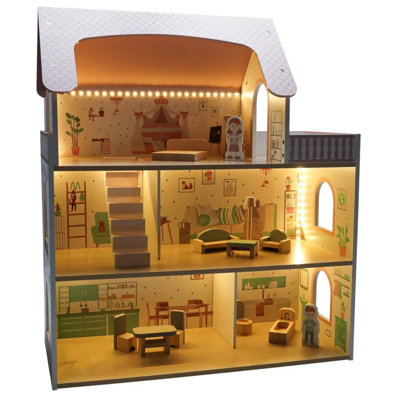 Domek dla lalek drewniany LULILO Peonio 70 cm LED różowy