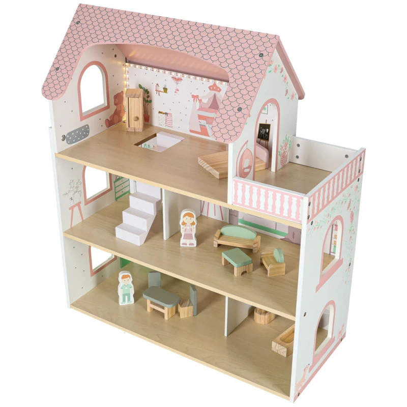 Domek dla lalek drewniany LULILO Peonio 70 cm LED różowy