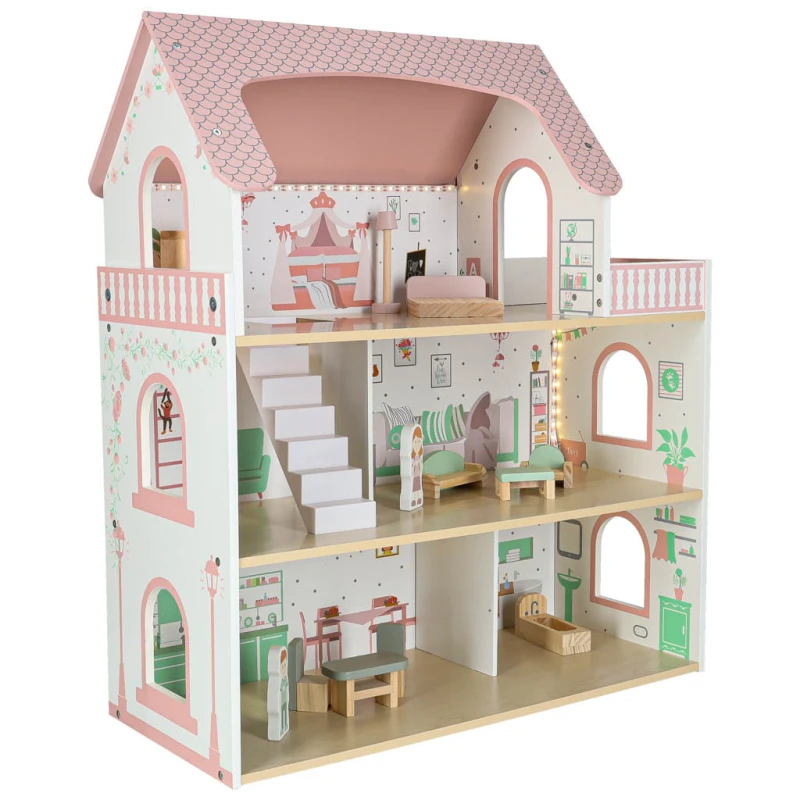 Domek dla lalek drewniany LULILO Peonio 70 cm LED różowy