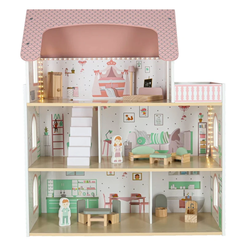 Domek dla lalek drewniany LULILO Peonio 70 cm LED różowy