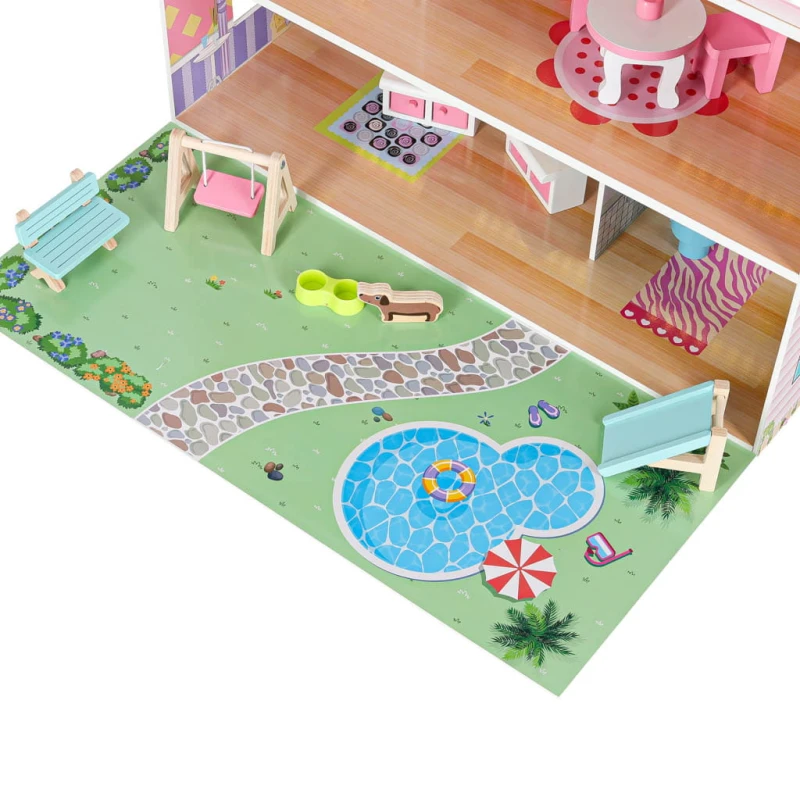 Domek dla lalek drewniany Lulilo Gardeno 70cm różowy LED - КІК