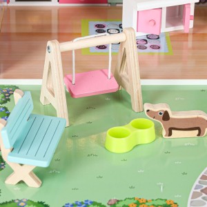 Domek dla lalek drewniany Lulilo Gardeno z ogródkiem mebelki 70cm różowy LED