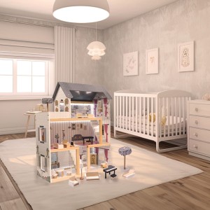 Domek dla lalek drewniany MDF mebelki 78cm biały LED