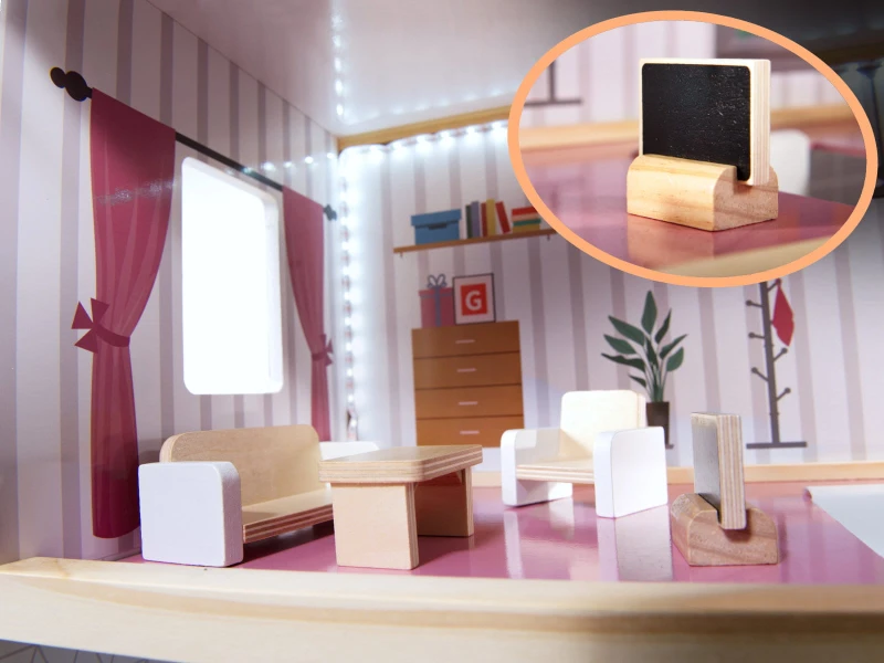 Domek dla lalek MDF КІК biały LED 78cm – 3 piętra, 16 mebli