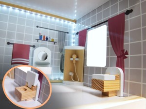Domek dla lalek drewniany MDF mebelki 78cm biały LED