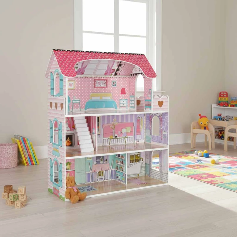 Domek dla lalek drewniany MDF 70cm z LED i meblami KIK