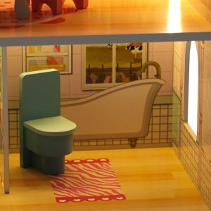 Domek dla lalek drewniany MDF mebelki 70cm różowy LED