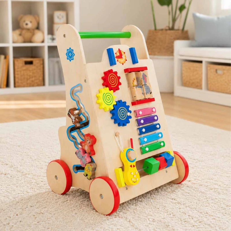 Pchacz drewniany 6w1 КІК – kostka edukacyjna, sorter, labirynt