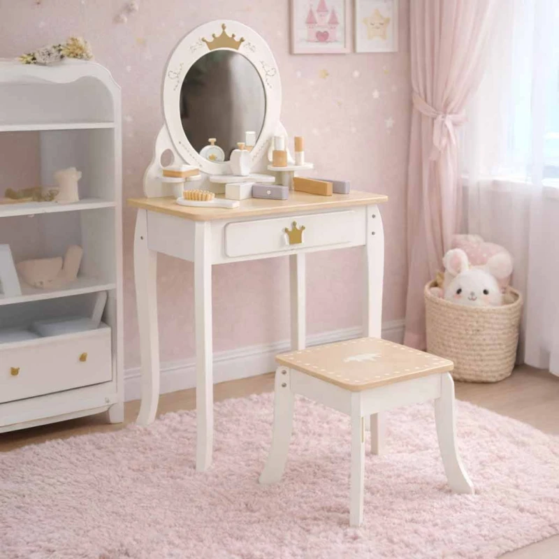 Toaletka drewniana Lulilo Bella z lustrem i taboretem dla dziewczynki
