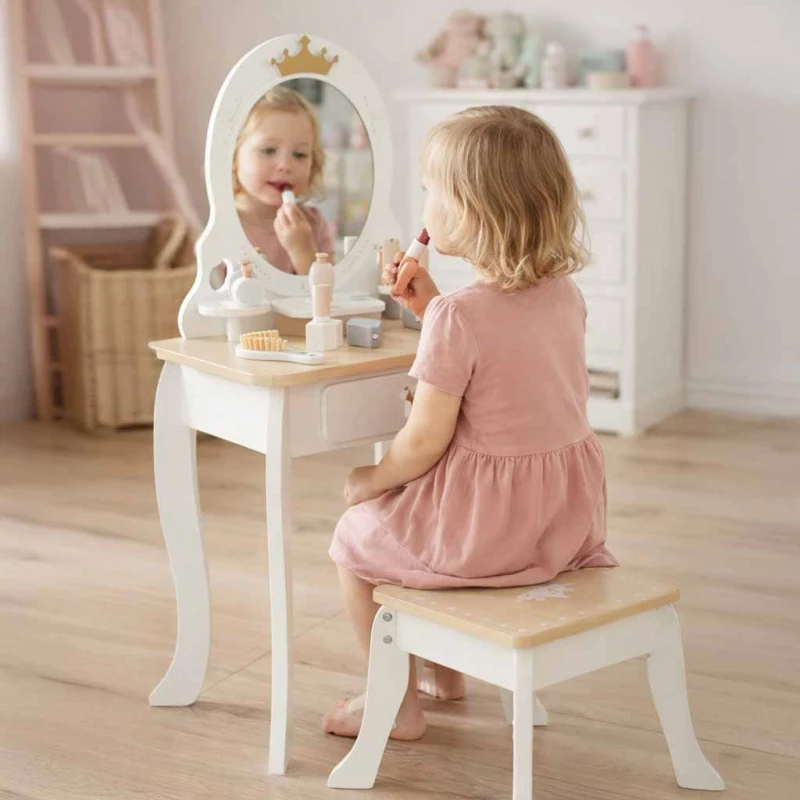 Toaletka drewniana Lulilo Bella z lustrem i taboretem dla dziewczynki