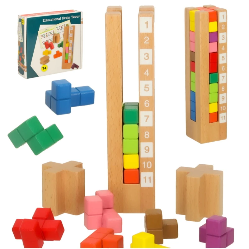 Klocki drewniane edukacyjne Montessori kolorowe КІК – 74 zadania