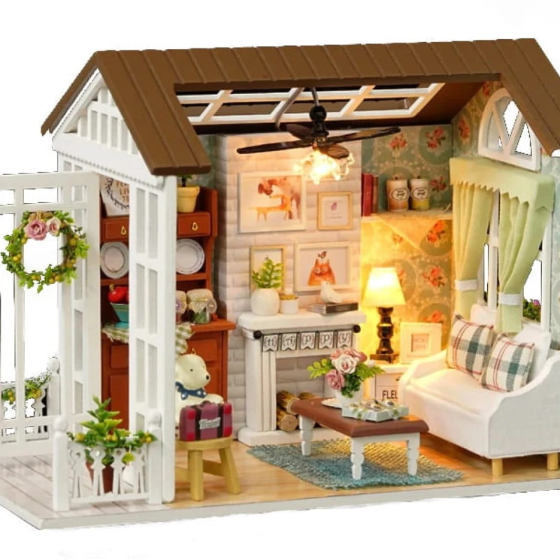 Domek dla lalek drewniany salon model do złożenia LED 8008-A 20,6cm