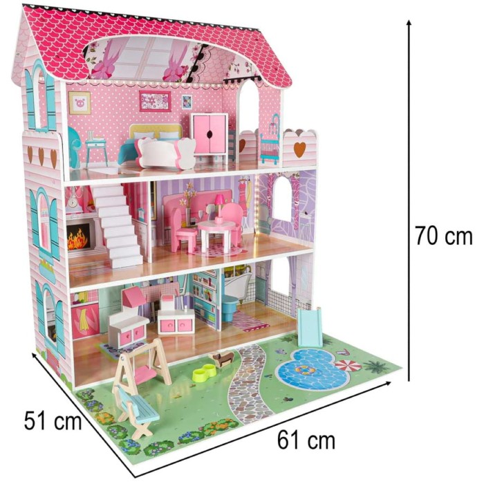 Domek dla lalek drewniany Lulilo Gardeno 70cm różowy LED - КІК