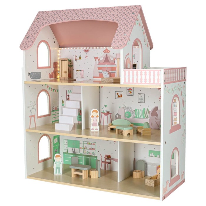 Domek dla lalek drewniany LULILO Peonio 70 cm LED różowy