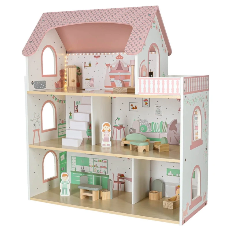 Domek dla lalek drewniany LULILO Peonio 70 cm LED różowy