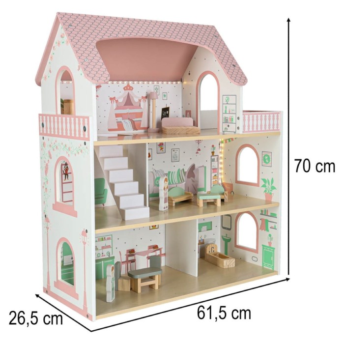 Domek dla lalek drewniany LULILO Peonio 70 cm LED różowy