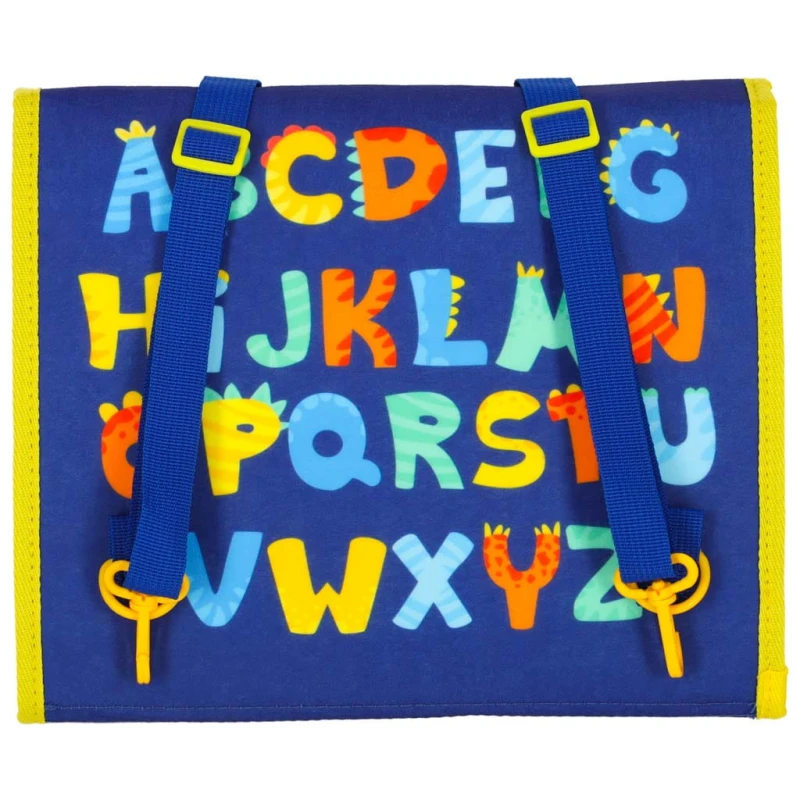 Tablica manipulacyjna sensoryczna montessori walizka plecak niebieski
