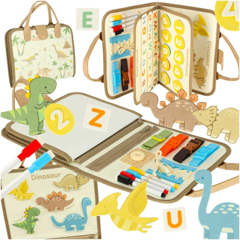 Tablica manipulacyjna Montessori КІК z dinozaurami - walizka 28x22 cm