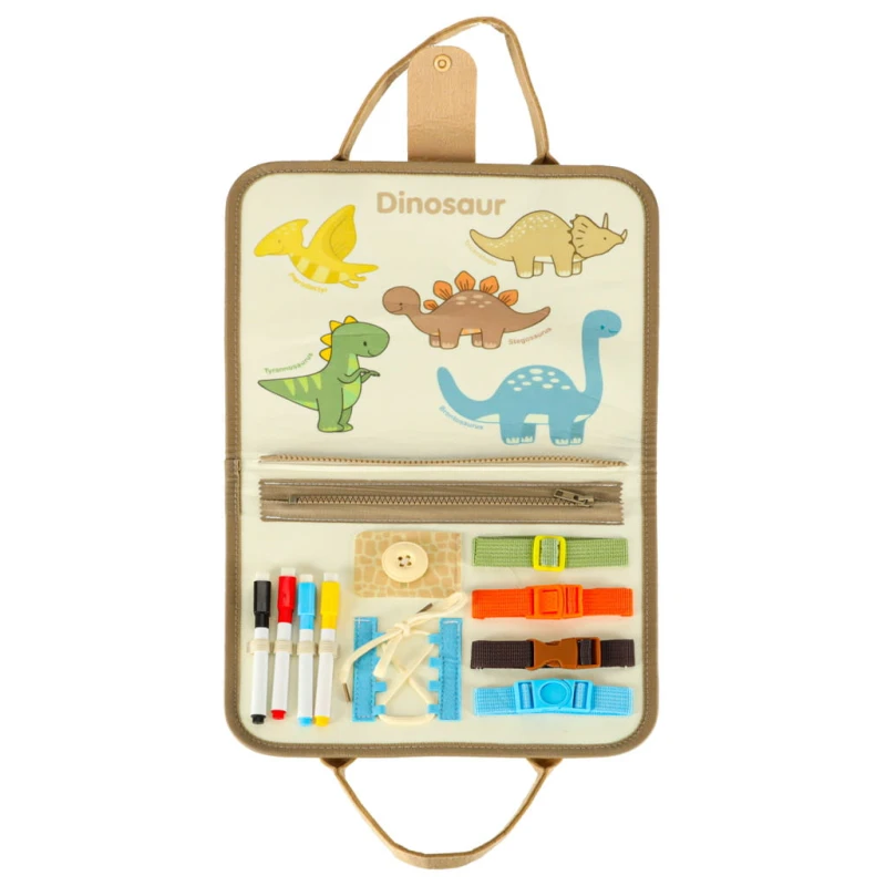 Tablica manipulacyjna Montessori КІК z dinozaurami - walizka 28x22 cm