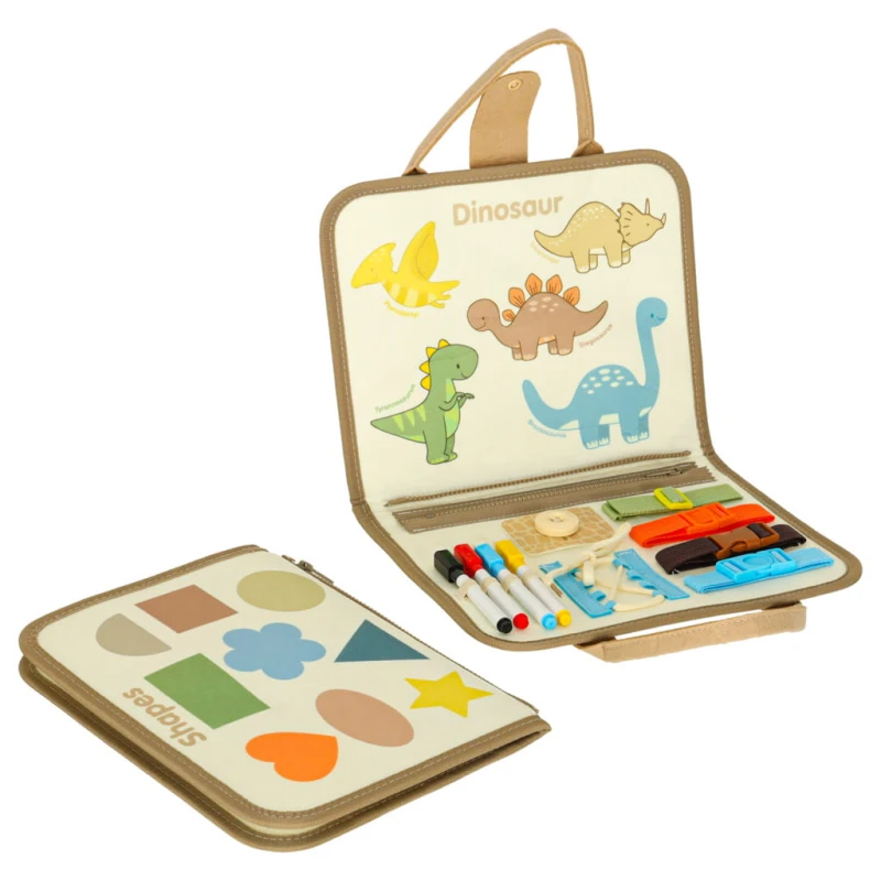 Tablica manipulacyjna sensoryczna montessori walizka dinozaury