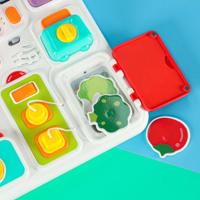 Tablica manipulacyjna sensoryczna montessori kuchnia zegar swiatlo