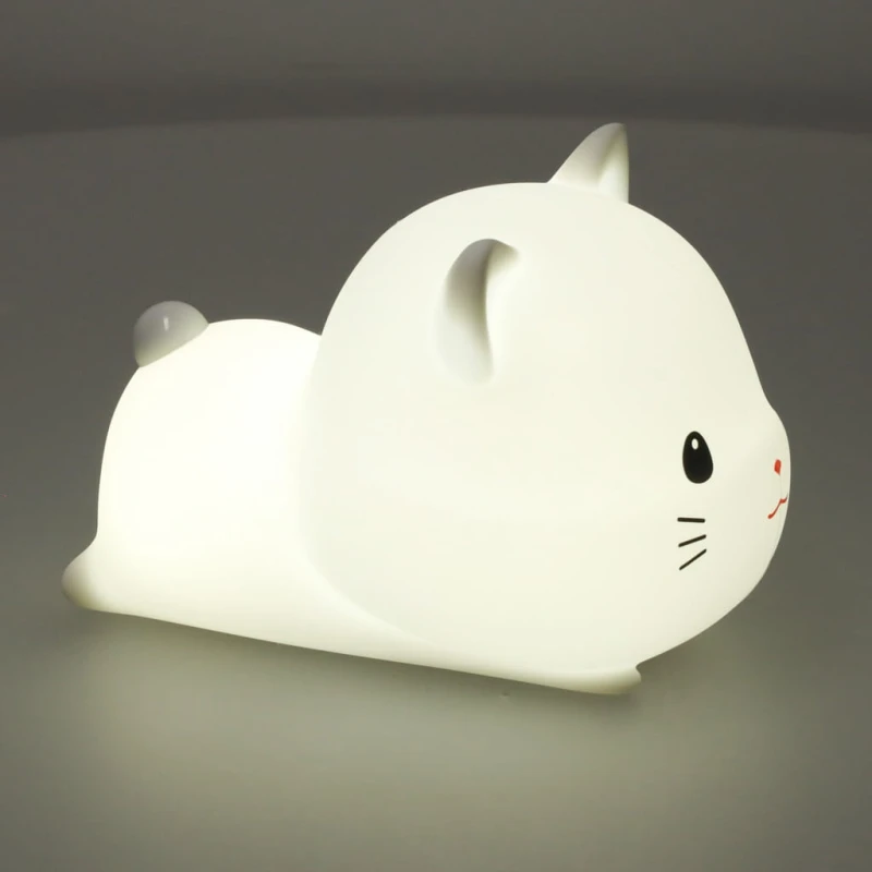 Lampka nocna silikonowa КІК kotek leżący USB biała 15x11x10 cm