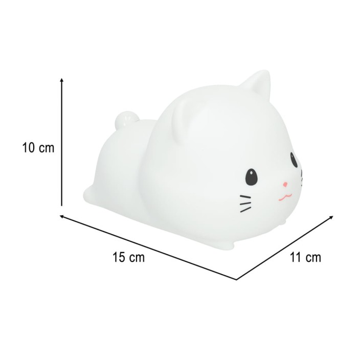 Lampka nocna silikonowa КІК kotek leżący USB biała 15x11x10 cm