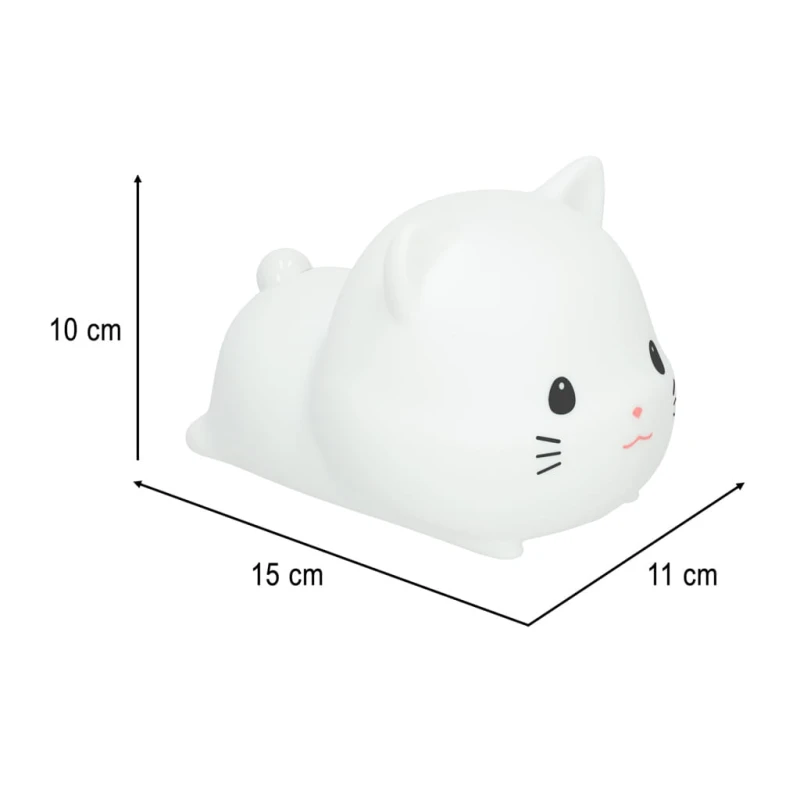 Lampka nocna silikonowa КІК kotek leżący USB biała 15x11x10 cm