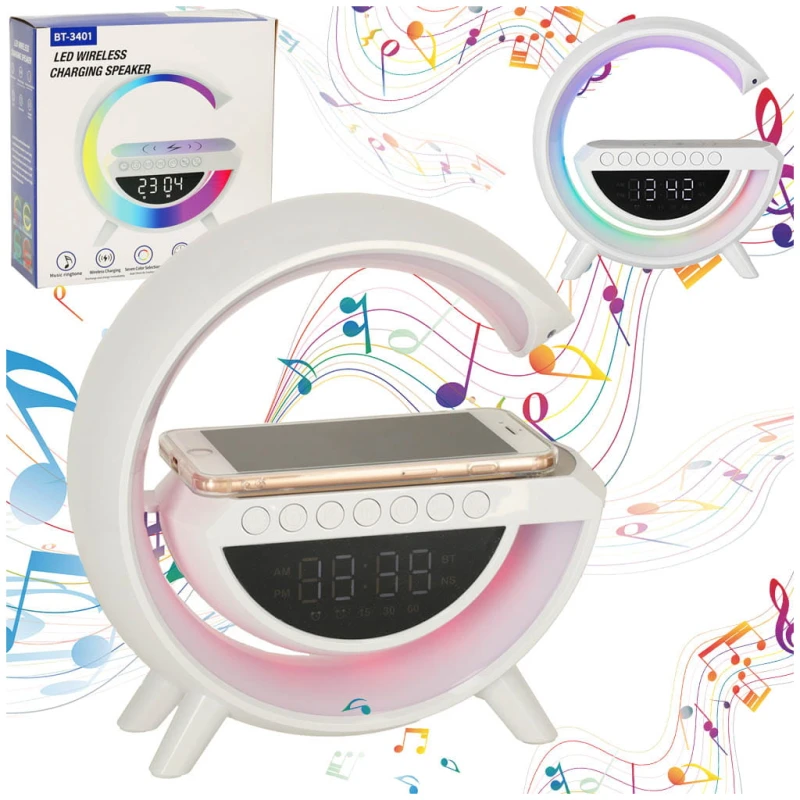 Lampka LED RGB КІК z głośnikiem Bluetooth, ładowarką i radiem