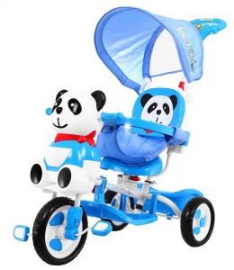 3-kołowy Rowerek dla dzieci Panda Niebieski + Dźwięki + Daszek + Barierka + Podnóżek + Rączka + Schowek