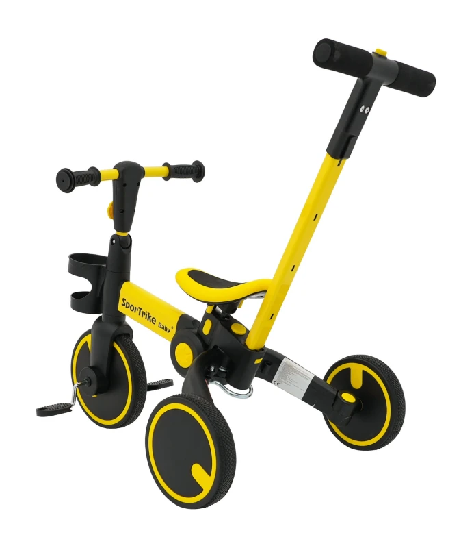 Rowerek trójkołowy Ramiż Happy Bike 3w1 Sportrike żółty z pchaczem