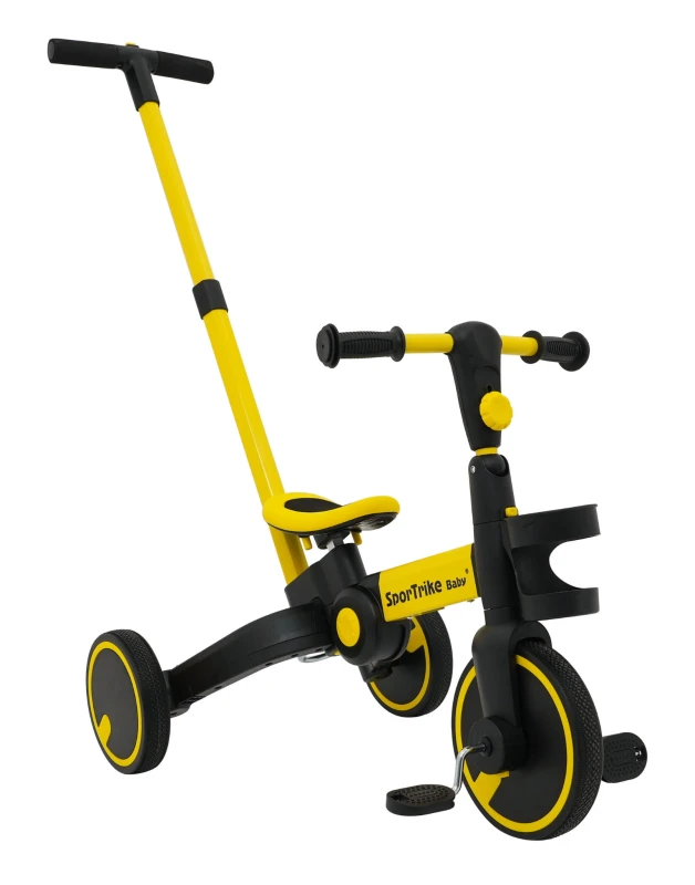 Rowerek trójkołowy Ramiż Happy Bike 3w1 Sportrike żółty z pchaczem