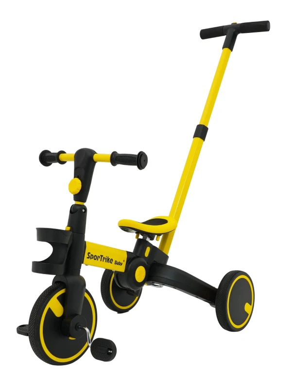 Rowerek trójkołowy Ramiż Happy Bike 3w1 Sportrike żółty z pchaczem