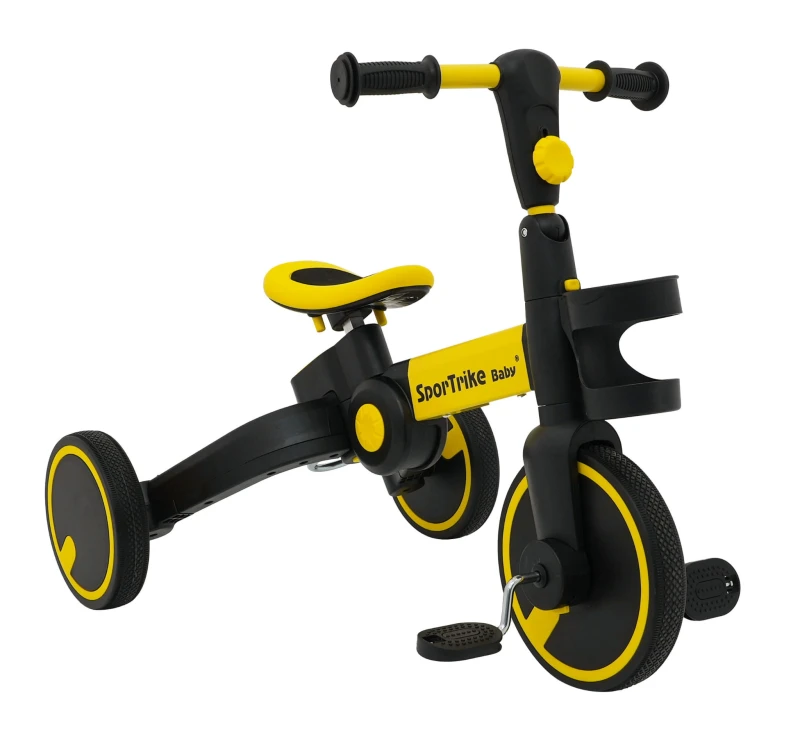 Rowerek trójkołowy Ramiż Happy Bike 3w1 Sportrike żółty z pchaczem