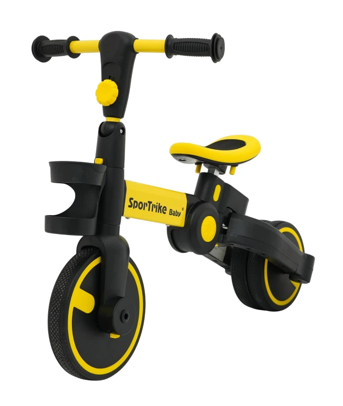Rowerek trójkołowy Ramiż Happy Bike 3w1 Sportrike żółty z pchaczem