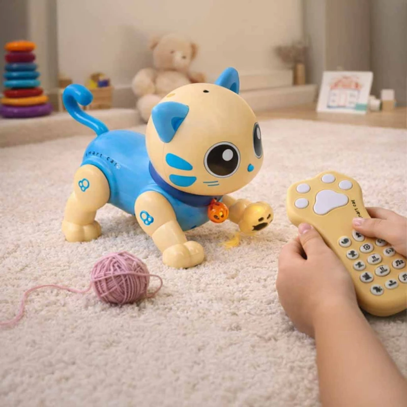 Interaktywny kot zdalnie sterowany RC - skaczący robot, niebieski